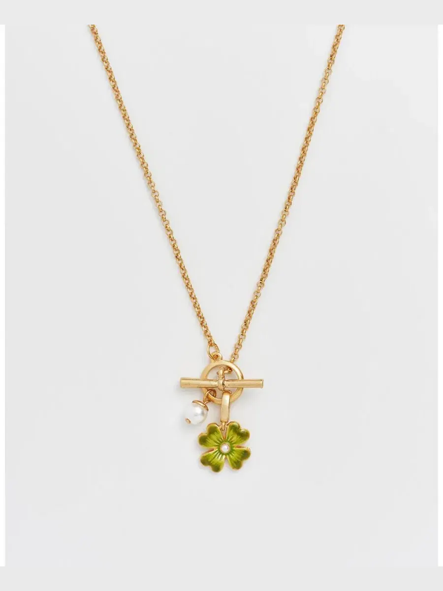 Кулон-подвеска с клевером и жемчугом Lucky Clover and Pearl Toggle Necklace Fable England