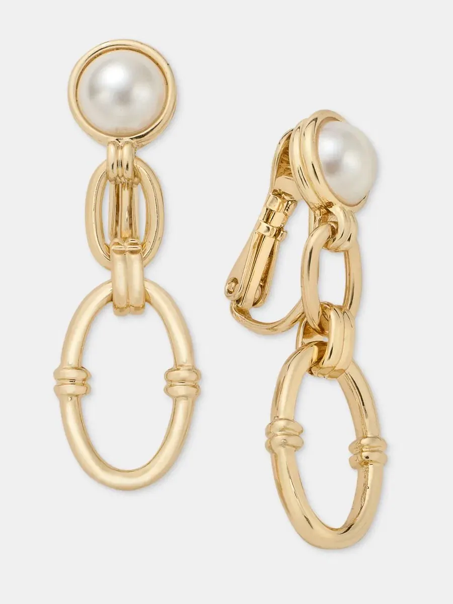Серьги-подвески с имитацией жемчуга, на клипсах Anne Klein — изображение 2 из 4, оттенок серебристый