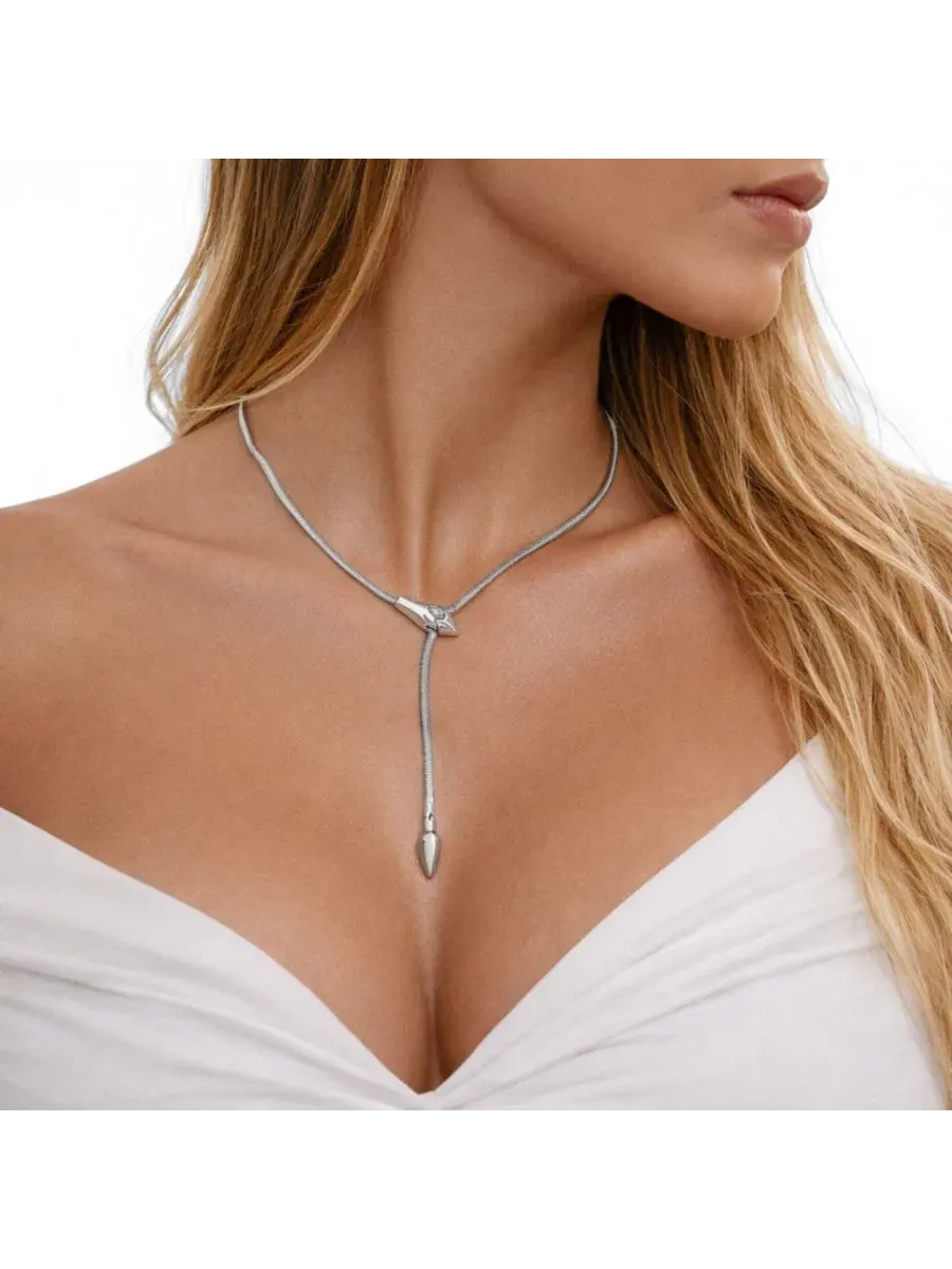 Ожерелье-змейка из стали с позолотой 18K, 45 см Rebl Jewelry — изображение 2 из 3, оттенок серебряный