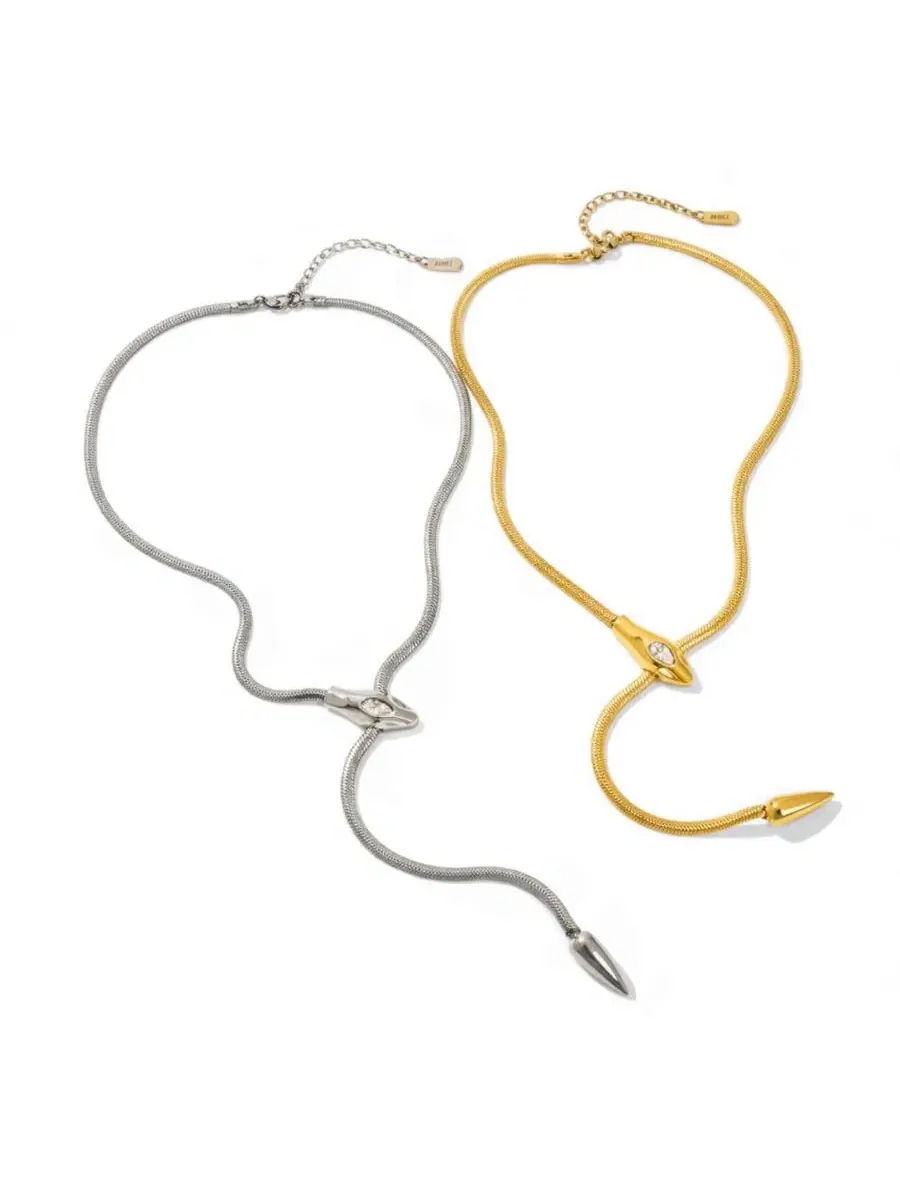 Ожерелье-змейка из стали с позолотой 18K, 45 см Rebl Jewelry — изображение 3 из 3, оттенок серебряный