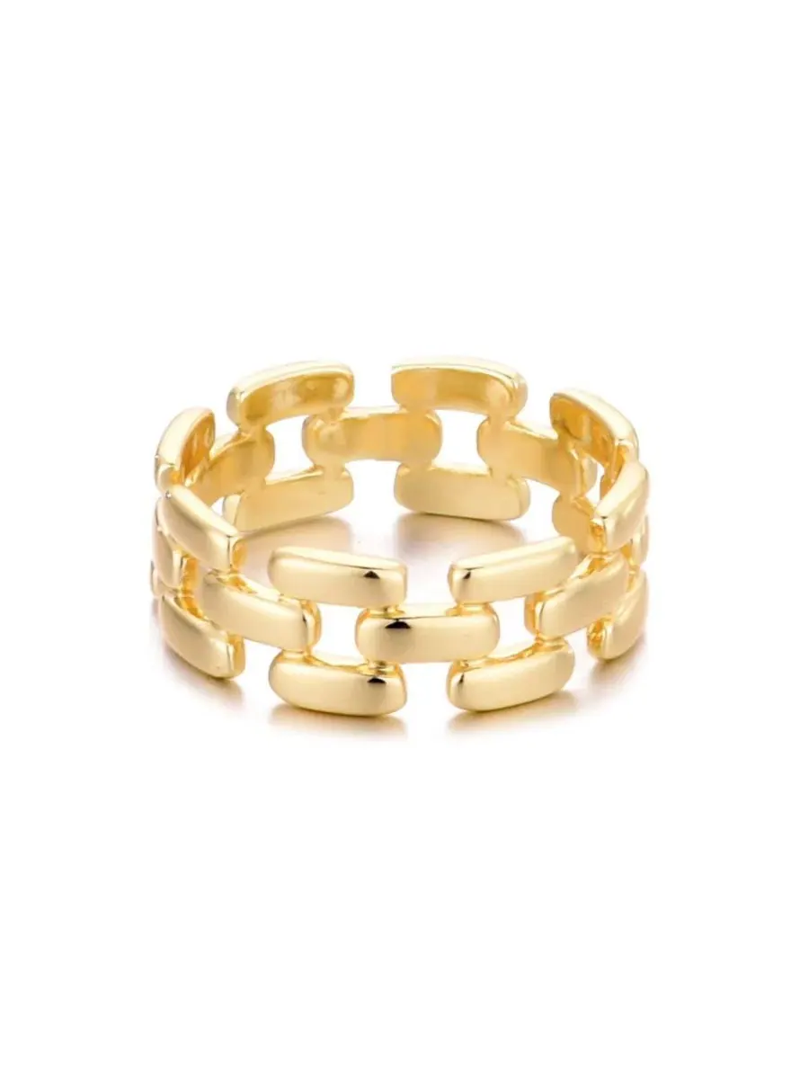 Кольцо с геометрическим узором Gold Grid Pattern Band ADORNIA
