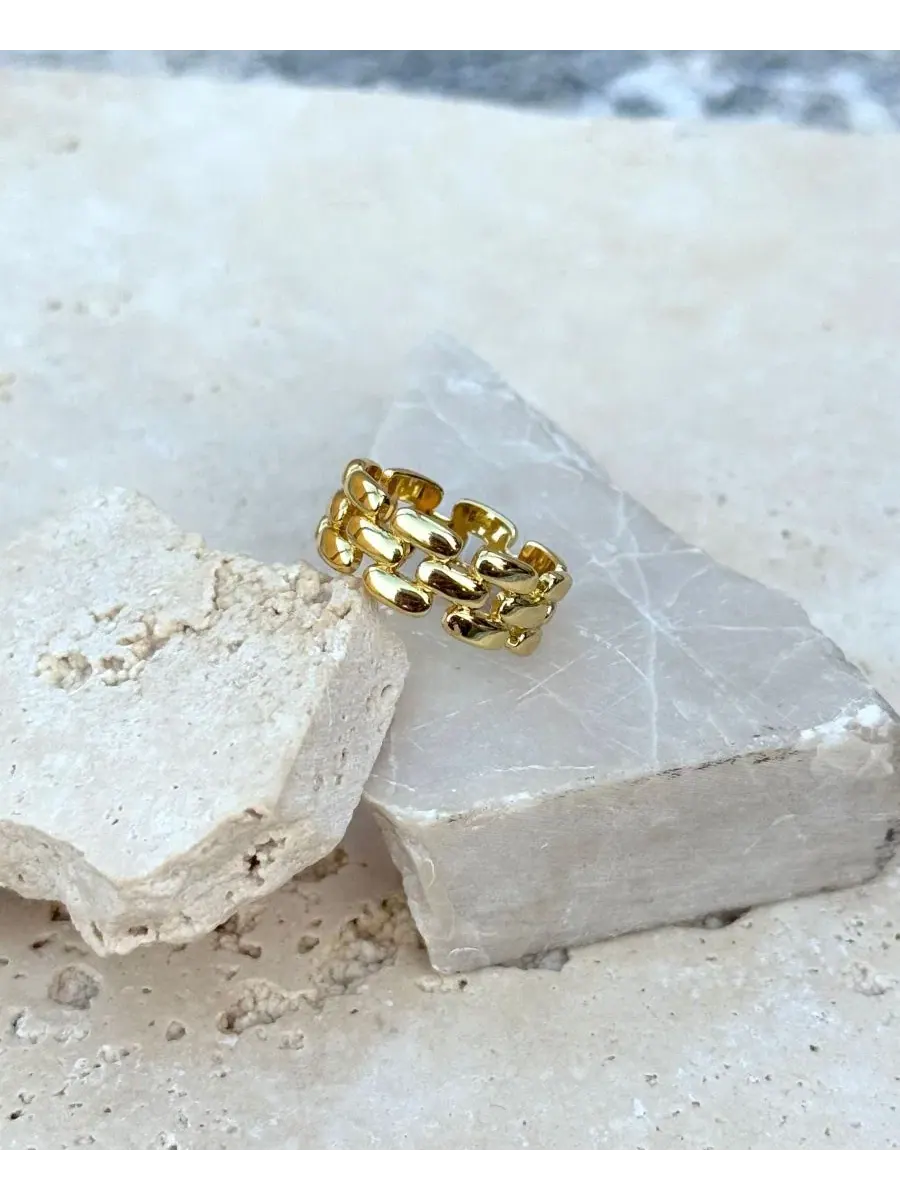 Кольцо с геометрическим узором Gold Grid Pattern Band ADORNIA — изображение 3 из 4, оттенок золото