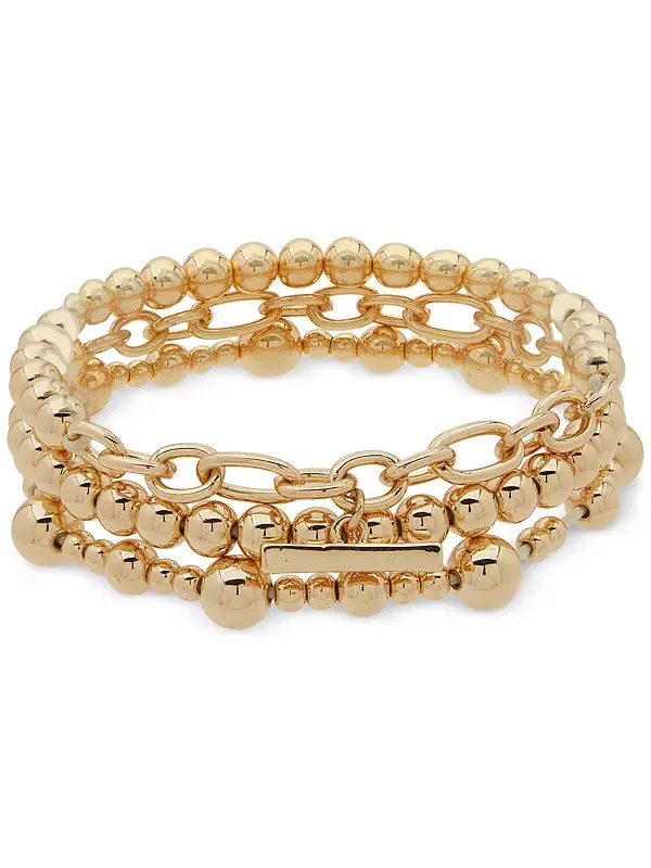 Многорядный эластичный браслет из золотистого бисера Anne Klein