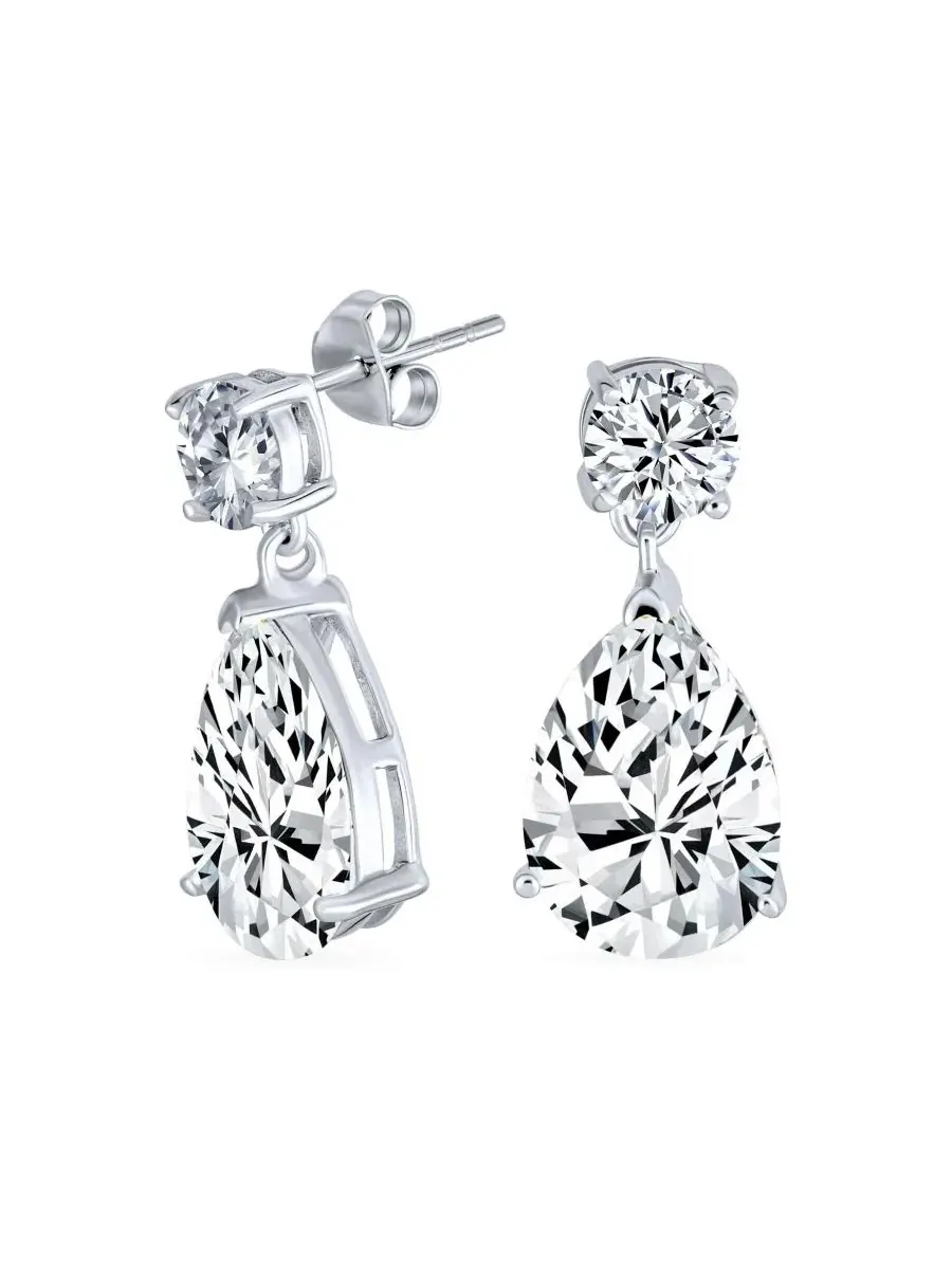 Серьги-подвески с кубическим цирконием, модель Classic 3CTW CZ Teardrop Drop Earrings Bling Jewelry