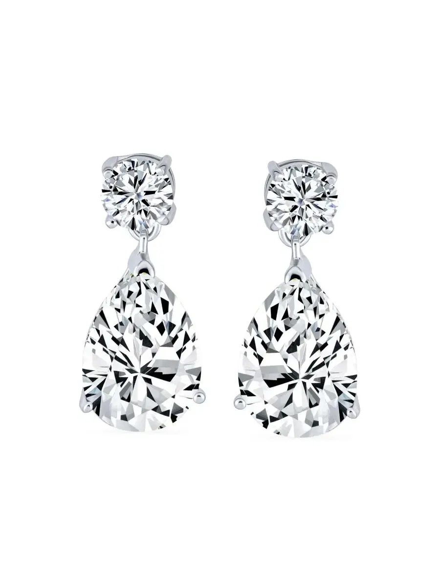 Серьги-подвески с кубическим цирконием, модель Classic 3CTW CZ Teardrop Drop Earrings Bling Jewelry — изображение 2 из 4