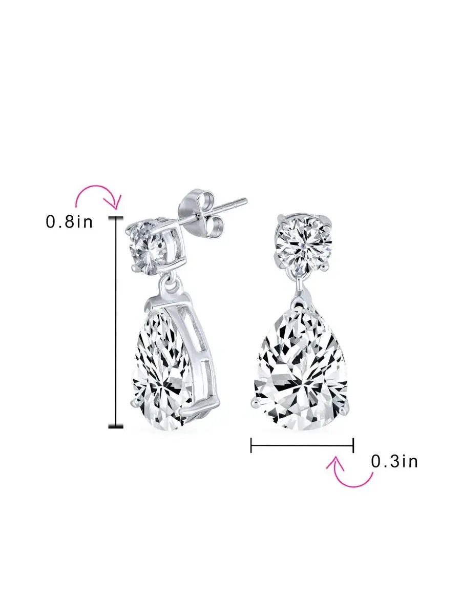 Серьги-подвески с кубическим цирконием, модель Classic 3CTW CZ Teardrop Drop Earrings Bling Jewelry — изображение 4 из 4