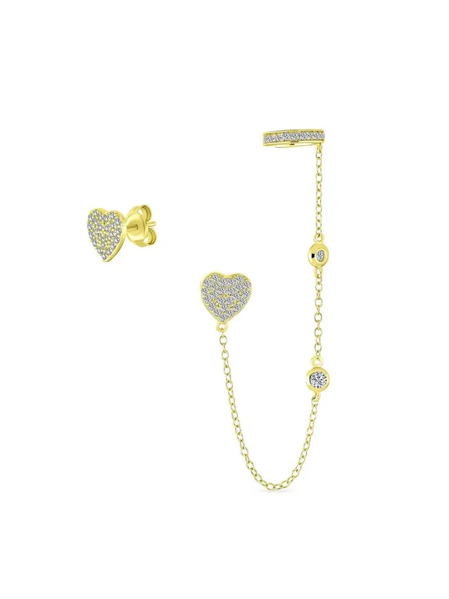 Комплект серег с сердцем из циркония, стерлинговое серебро с позолотой Bling Jewelry