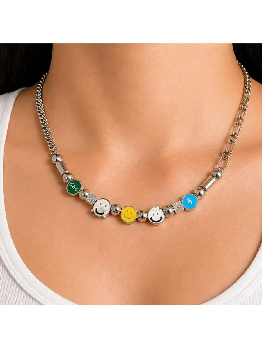 Подвеска-смайлик из серебристого металла, с цепочкой 45 см Rebl Jewelry — изображение 2 из 3, оттенок серебряный