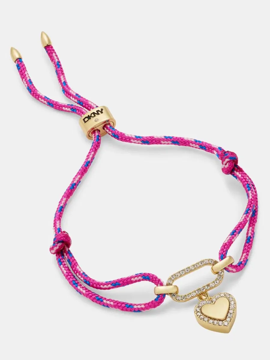 Браслет с подвеской-сердцем Pavé Heart Charm Cord Slider DKNY — изображение 2 из 4, оттенок розовый