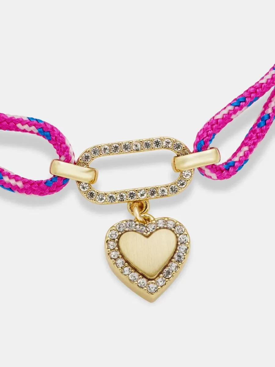 Браслет с подвеской-сердцем Pavé Heart Charm Cord Slider DKNY — изображение 3 из 4, оттенок розовый