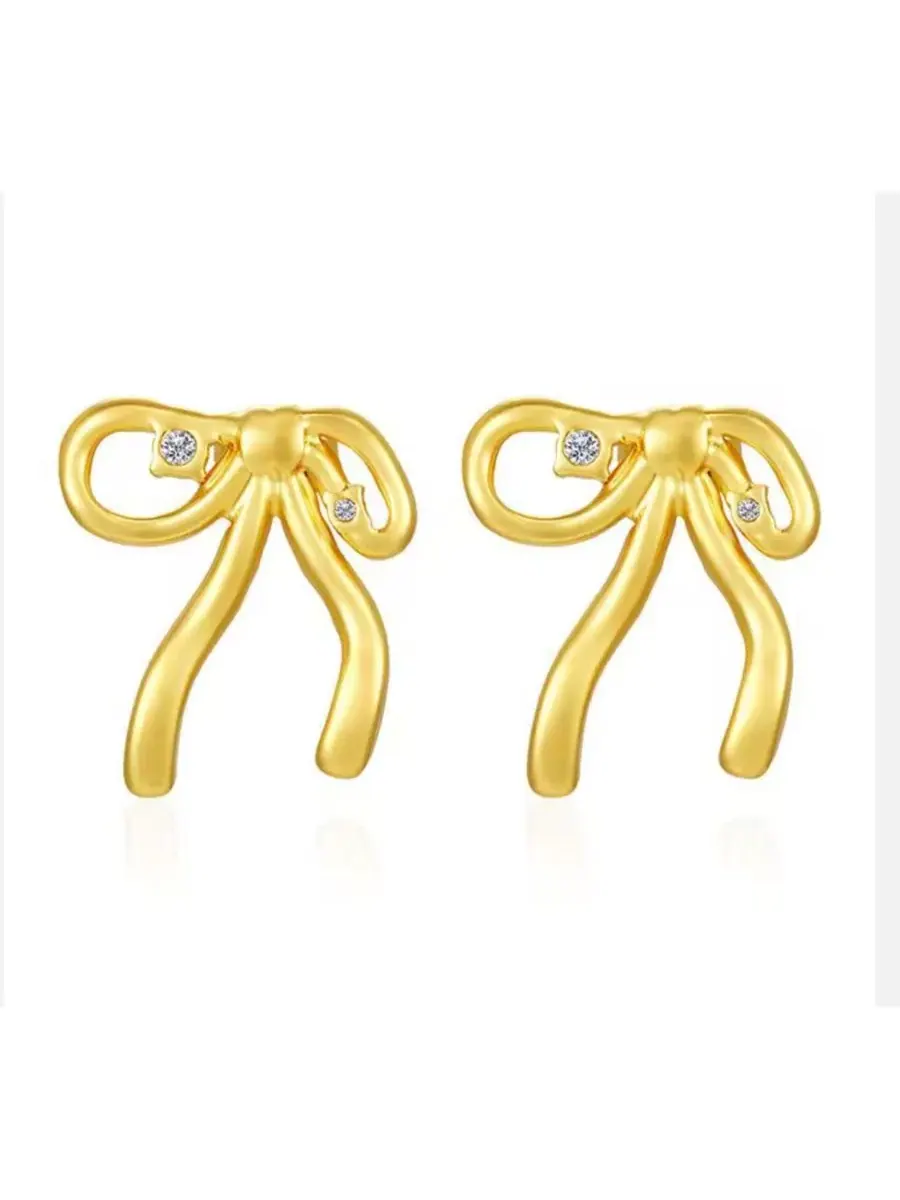 Серьги-пусеты из нержавеющей стали с кристаллом, бант Rebl Jewelry
