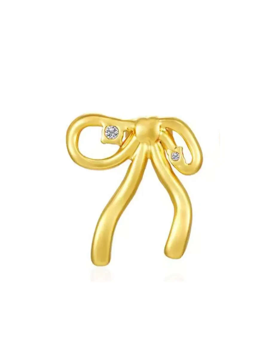 Серьги-пусеты из нержавеющей стали с кристаллом, бант Rebl Jewelry — изображение 2 из 3, оттенок золото