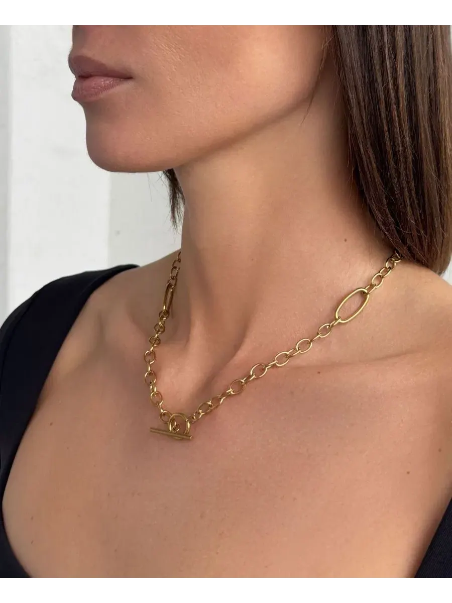 Ожерелье с позолотой 18к, модель Mixed Link Toggle ADORNIA — изображение 3 из 4