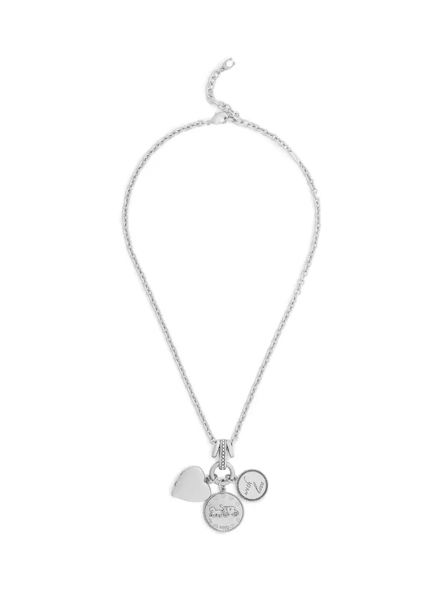 Колье с подвесками-шармами Silver Heritage Charm Pendant Necklace COACH