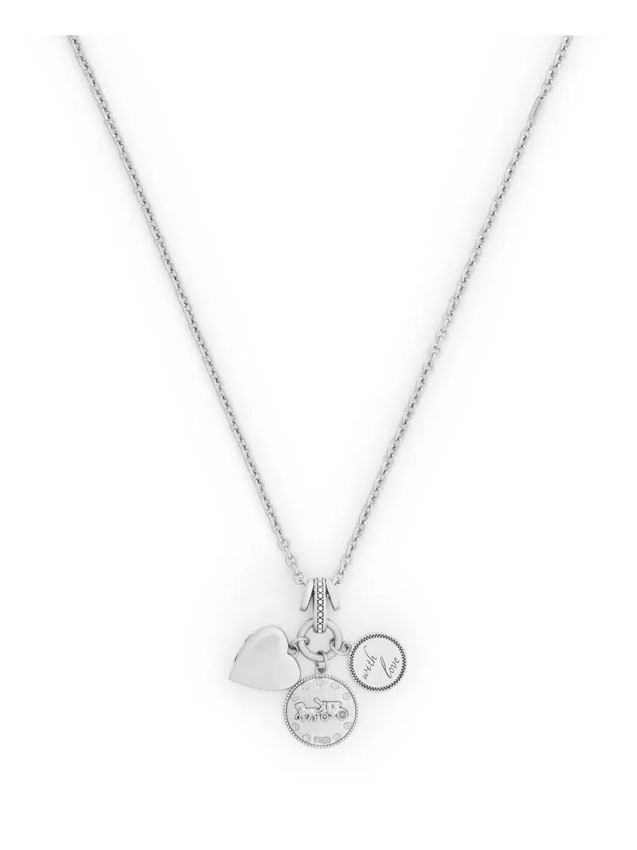 Колье с подвесками-шармами Silver Heritage Charm Pendant Necklace COACH — изображение 2 из 5, оттенок серебристый