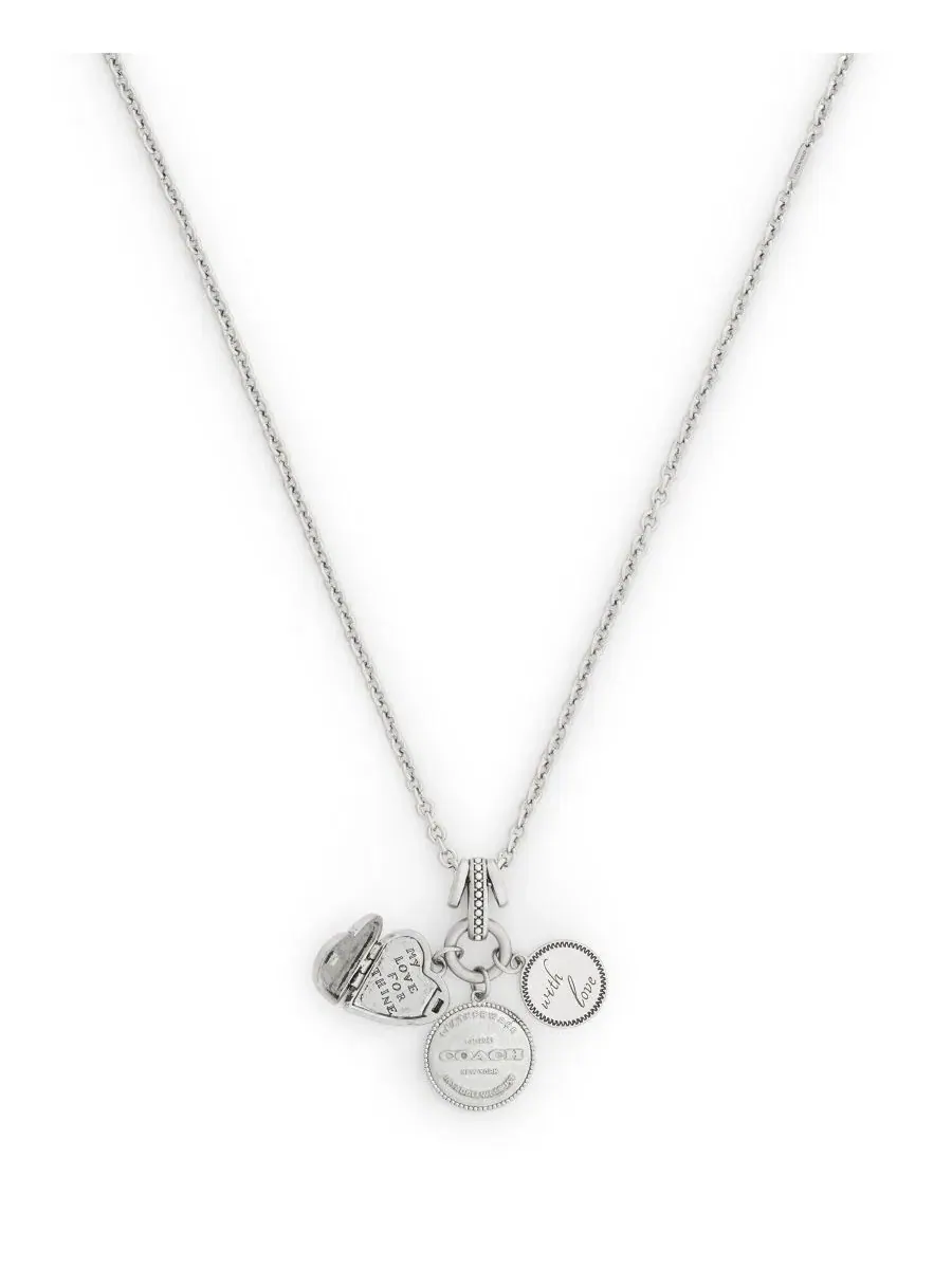 Колье с подвесками-шармами Silver Heritage Charm Pendant Necklace COACH — изображение 3 из 5, оттенок серебристый