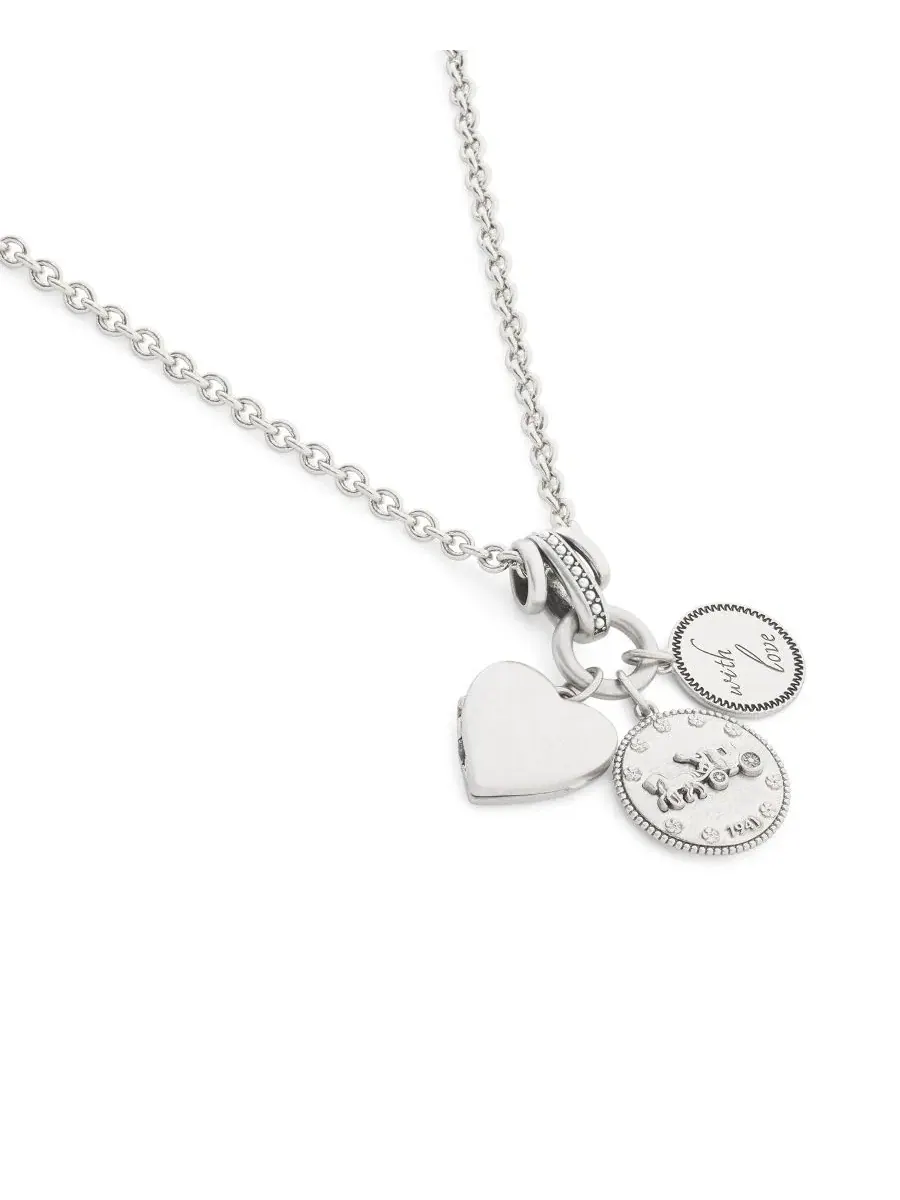 Колье с подвесками-шармами Silver Heritage Charm Pendant Necklace COACH — изображение 4 из 5, оттенок серебристый