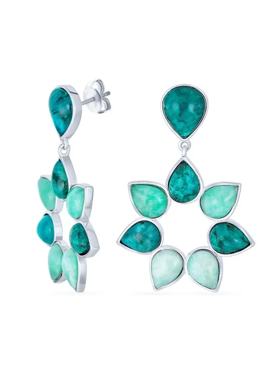 Серьги-подвески с цветочным узором из апатита и амазонита Modern Teal Apatite Green Brazil