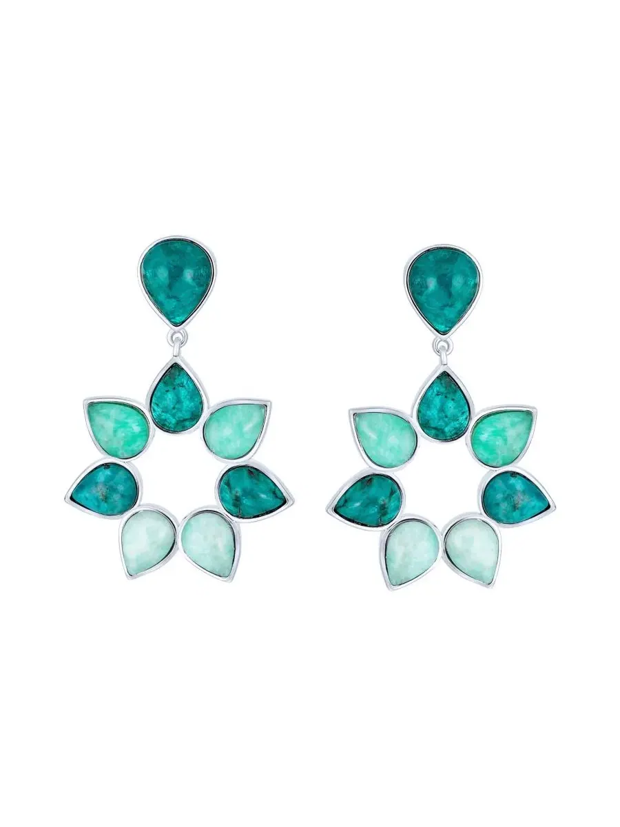 Серьги-подвески с цветочным узором из апатита и амазонита Modern Teal Apatite Green Brazil — изображение 2 из 4