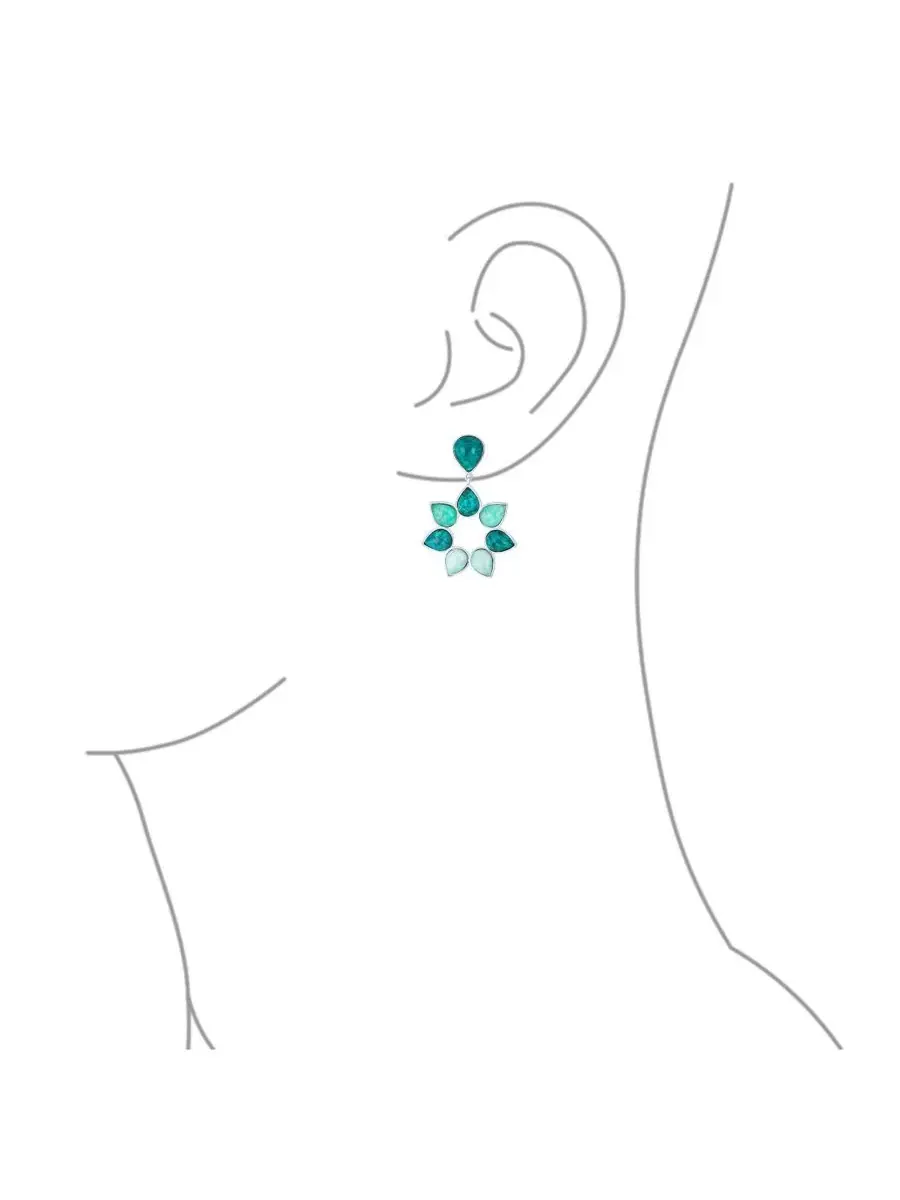 Серьги-подвески с цветочным узором из апатита и амазонита Modern Teal Apatite Green Brazil — изображение 3 из 4