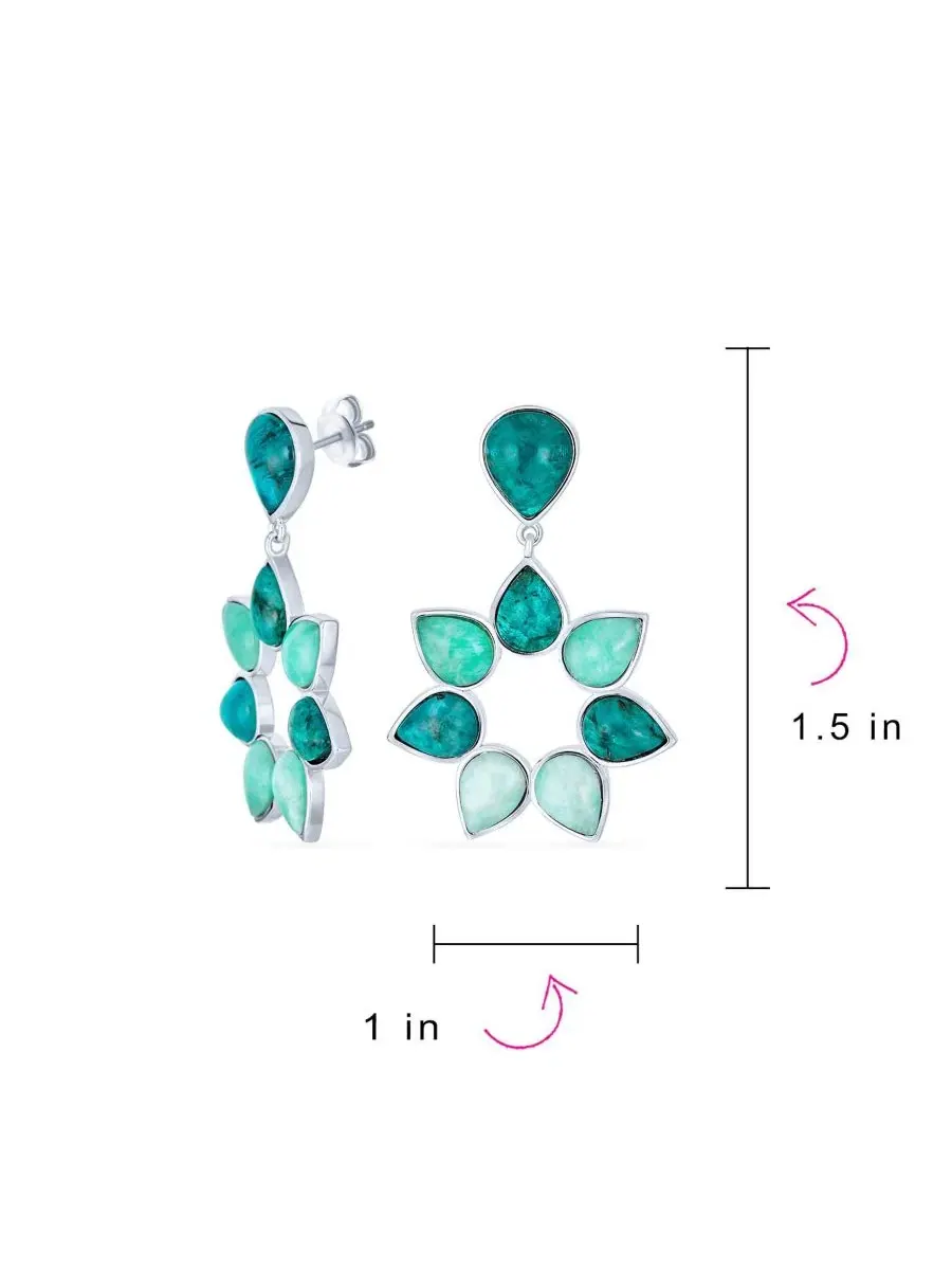 Серьги-подвески с цветочным узором из апатита и амазонита Modern Teal Apatite Green Brazil — изображение 4 из 4