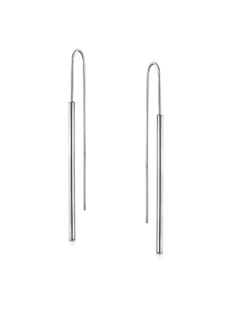 Серьги-подвески из стерлингового серебра, геометрические, Minimalist Geometric Linear Bar Threader — изображение 2 из 3