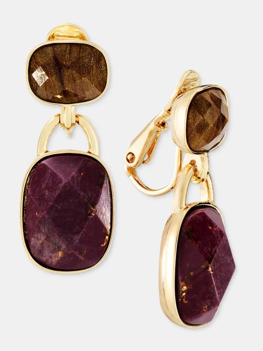 Серьги-подвески с камнями Stone Clip-On Double Drop Anne Klein