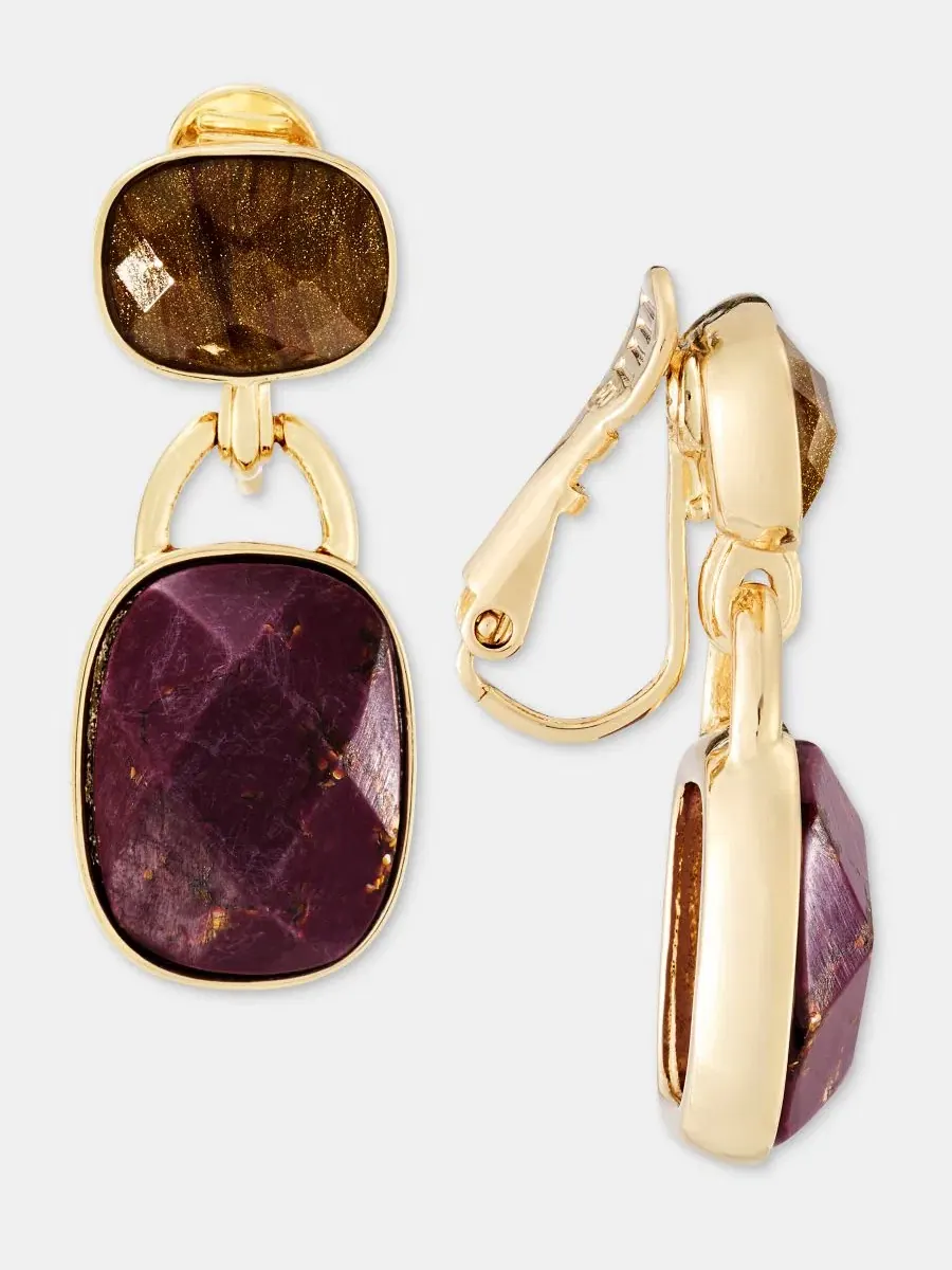Серьги-подвески с камнями Stone Clip-On Double Drop Anne Klein — изображение 3 из 3, оттенок мульти