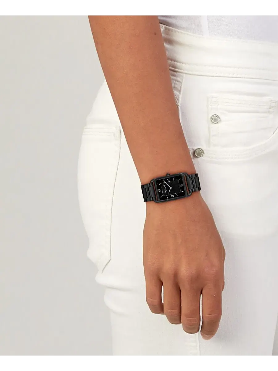 Часы унисекс Elliot Ionic Plated Black Stainless Steel Bracelet Watch, 32x26 мм Coach — изображение 4 из 6, оттенок черный