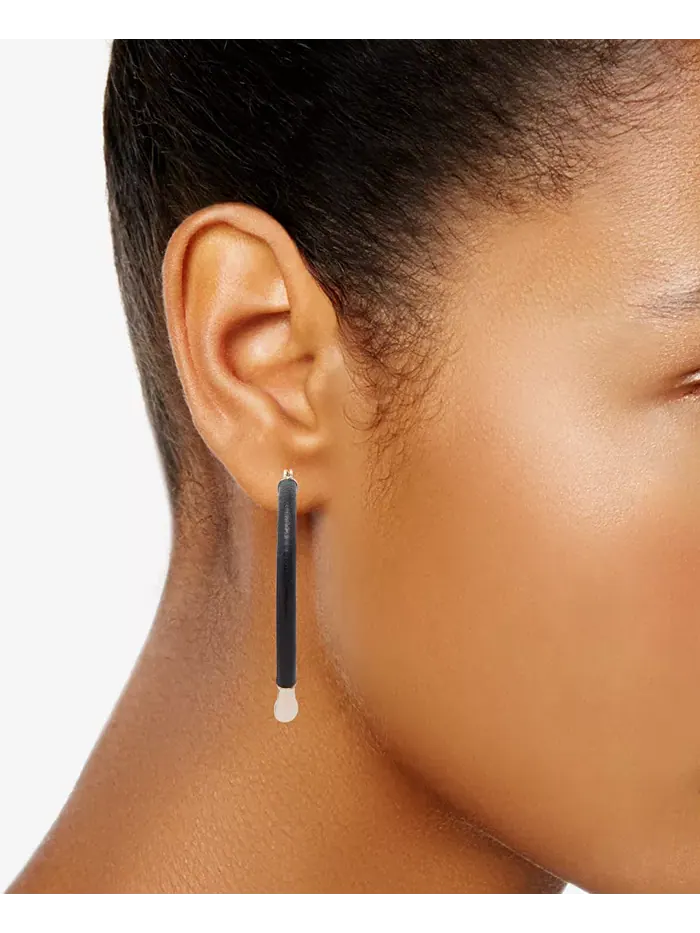 Кожаные серьги-кольца среднего размера, 2 дюйма Lauren Ralph Lauren — изображение 2 из 2, оттенок черный