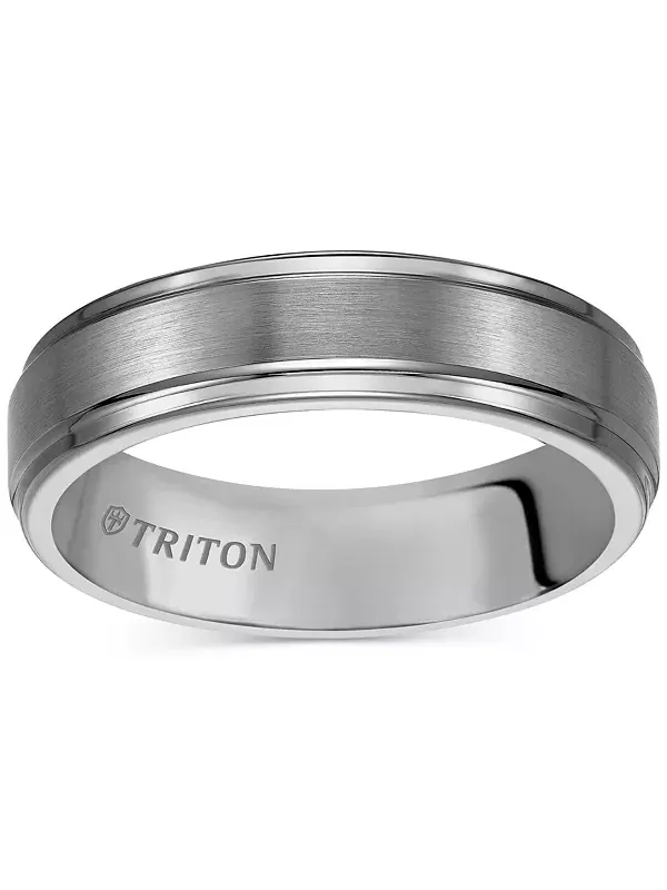 Мужское обручальное кольцо из карбида вольфрама, 6 мм, удобная посадка Triton — изображение 2 из 3, оттенок серебристый