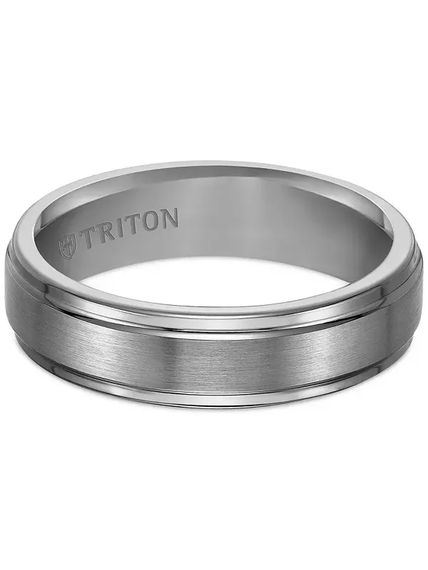 Мужское обручальное кольцо из карбида вольфрама, 6 мм, удобная посадка Triton — изображение 3 из 3, оттенок серебристый