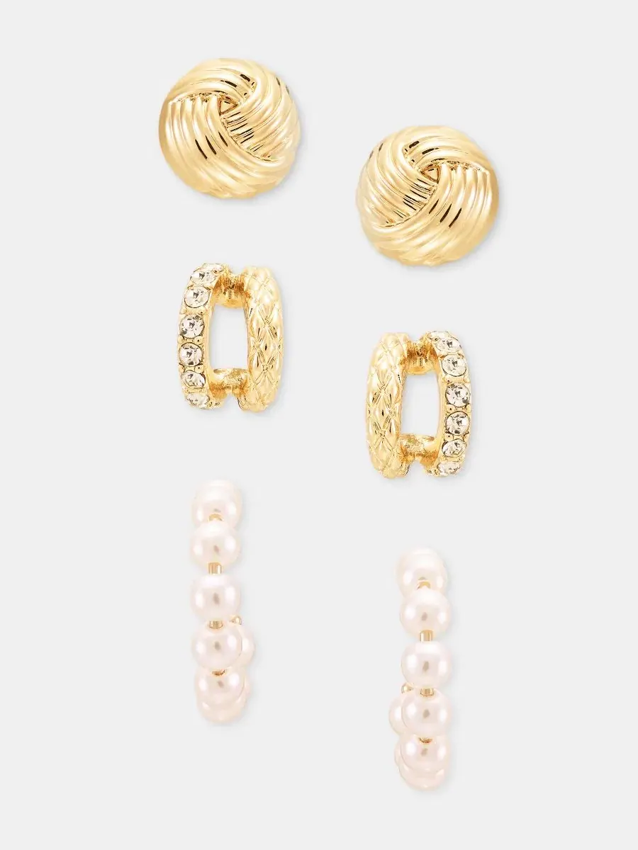 Комплект из 3 пар серег с узлами и кольцами Anne Klein