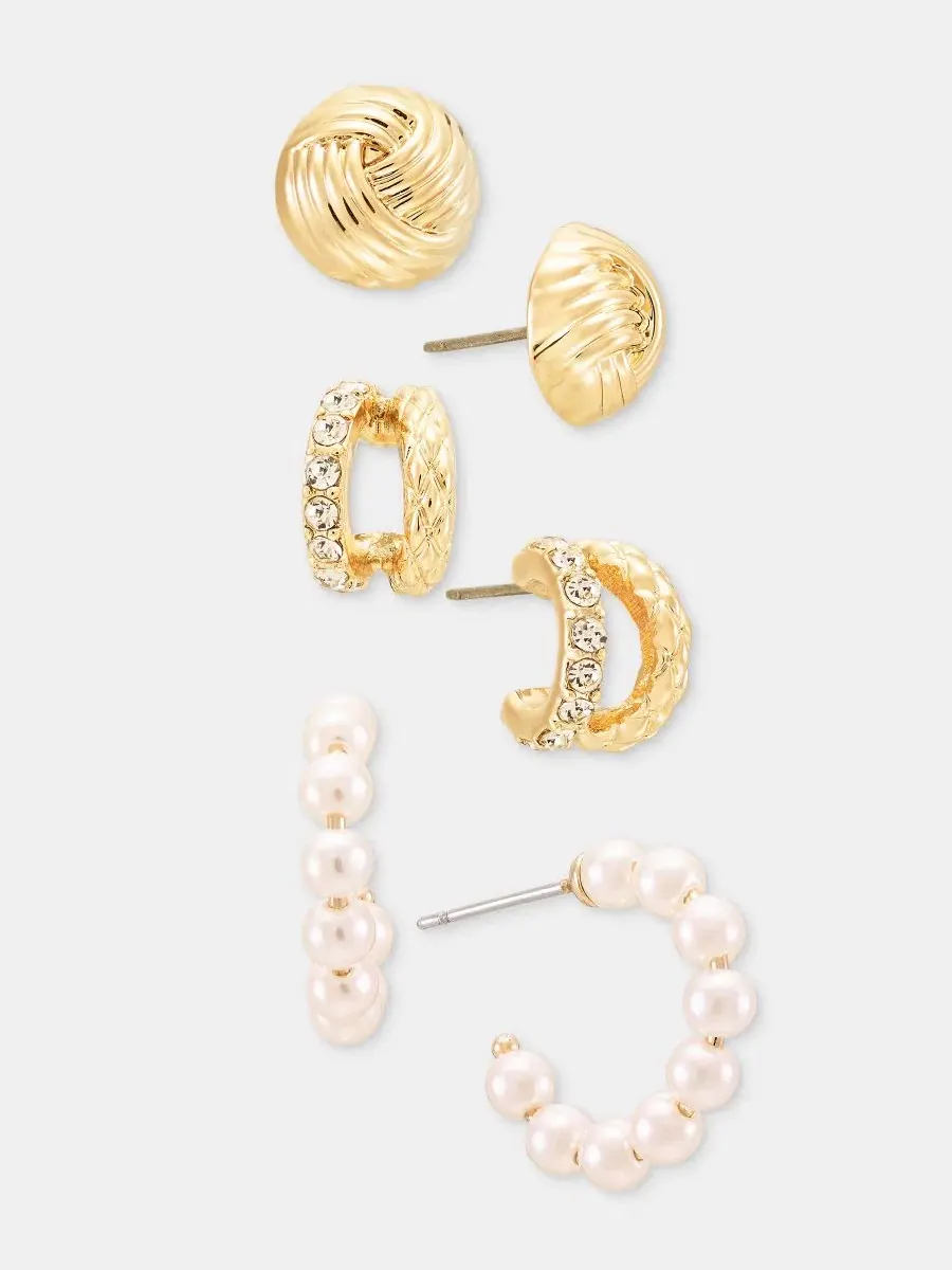 Комплект из 3 пар серег с узлами и кольцами Anne Klein — изображение 2 из 3, оттенок серебристый