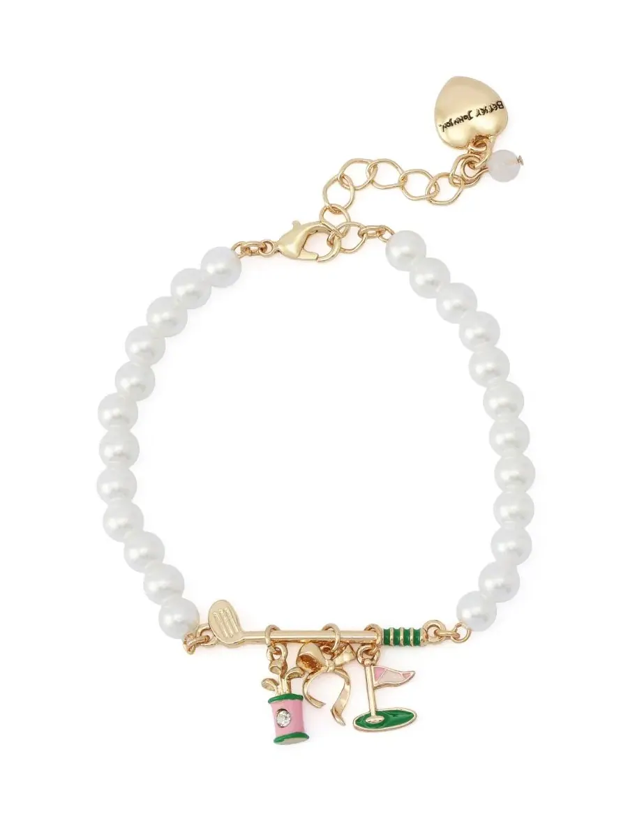 Браслет-шарм с подвесками для гольфа Faux Stone Golf Charm Mother of Pearl Strand Betsey Johnson