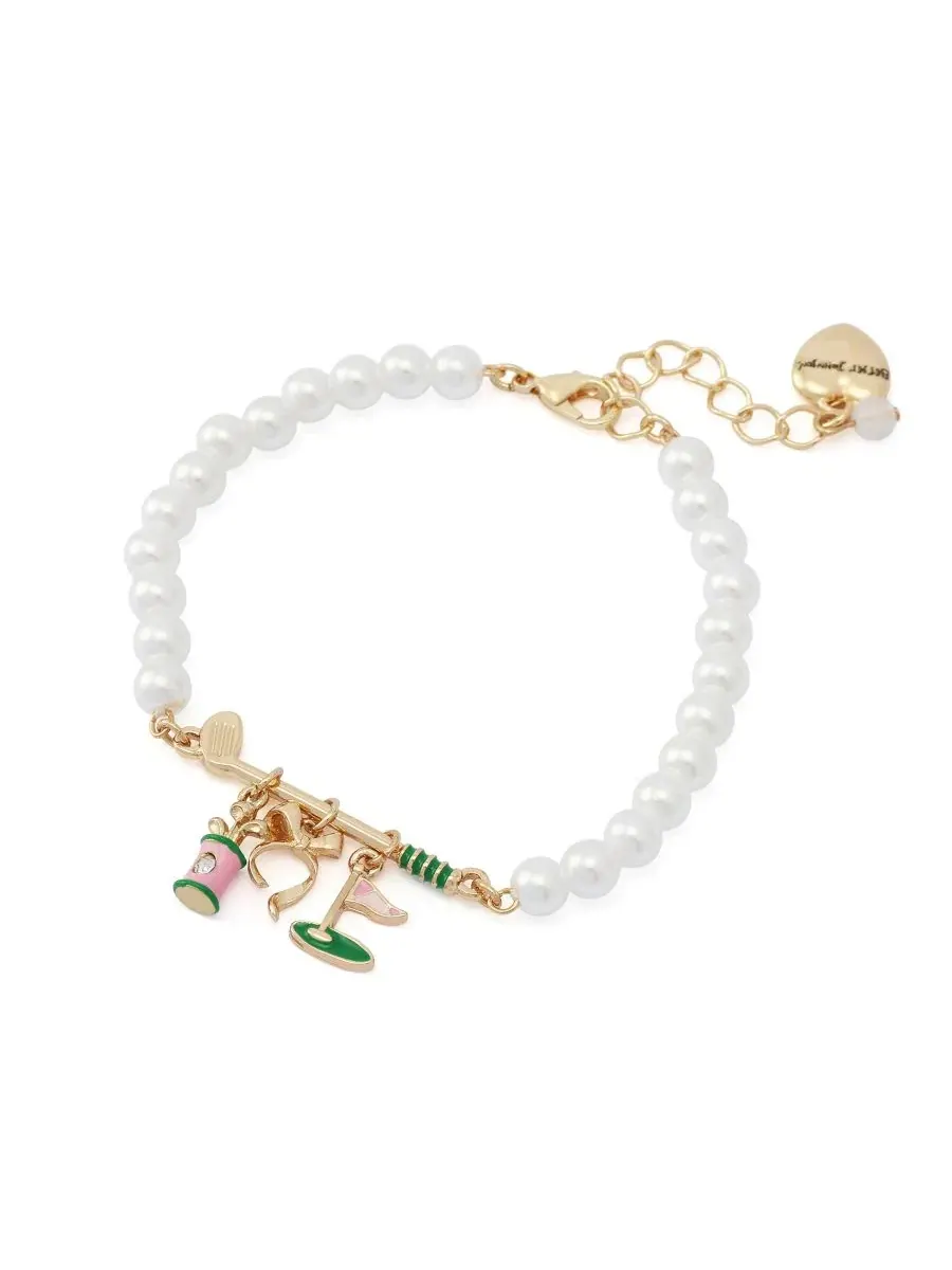 Браслет-шарм с подвесками для гольфа Faux Stone Golf Charm Mother of Pearl Strand Betsey Johnson — изображение 2 из 7