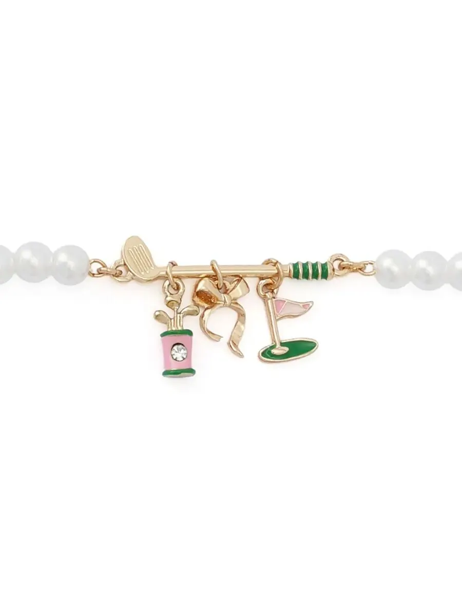 Браслет-шарм с подвесками для гольфа Faux Stone Golf Charm Mother of Pearl Strand Betsey Johnson — изображение 5 из 7