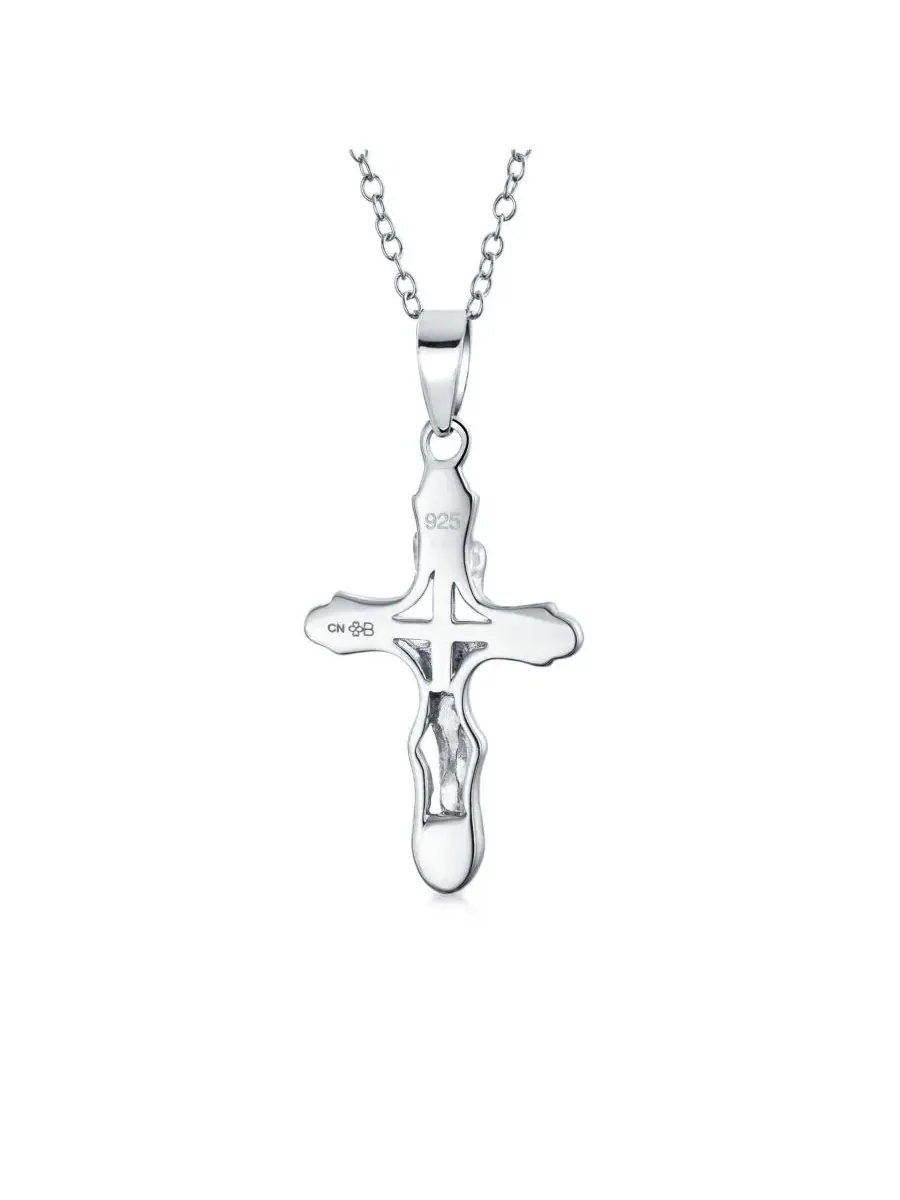Кулон-крест с распятием из серебра 925 пробы, с цепочкой Bling Jewelry — изображение 2 из 3, оттенок серебряный