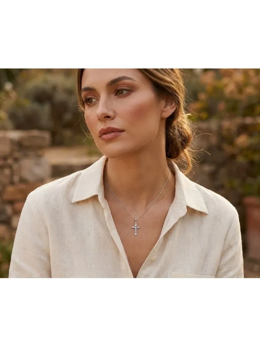 Кулон-крест с распятием из серебра 925 пробы, с цепочкой Bling Jewelry — изображение 3 из 3, оттенок серебряный