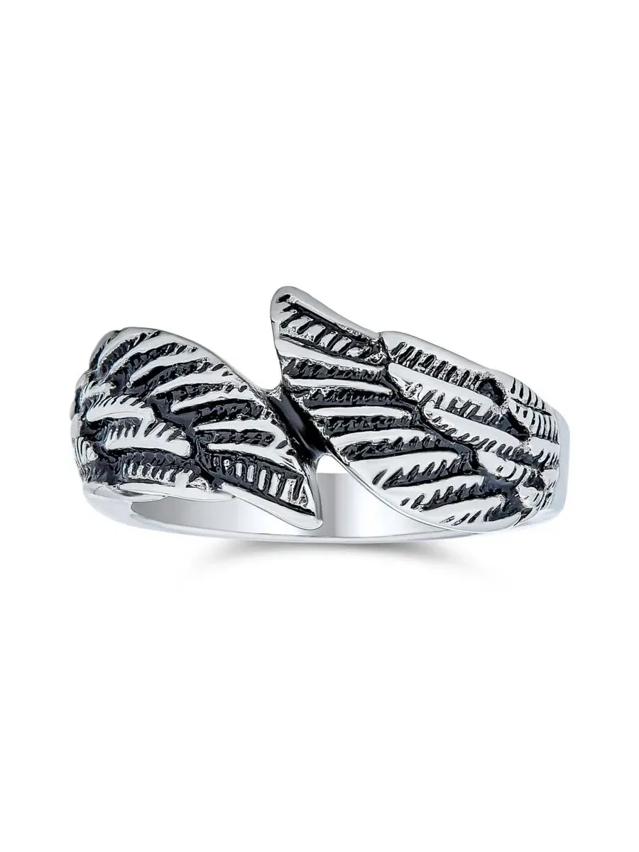 Кольцо с крыльями ангела Guardian Angel Wing Band Oxidized Stainless Steel 4MM Bling Jewelry