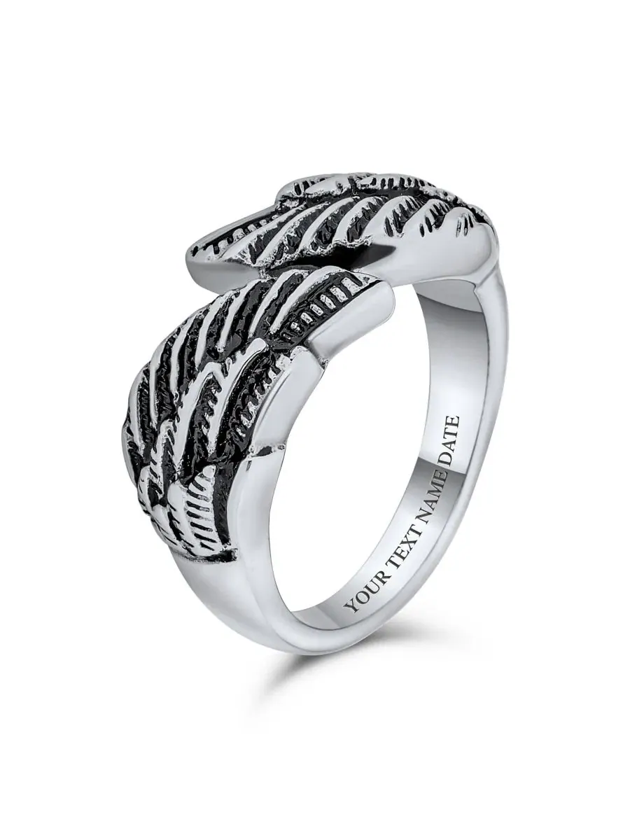 Кольцо с крыльями ангела Guardian Angel Wing Band Oxidized Stainless Steel 4MM Bling Jewelry — изображение 3 из 5