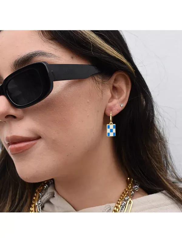 Серьги с эмалевой клеткой Rebl Jewelry — изображение 2 из 2, оттенок золото