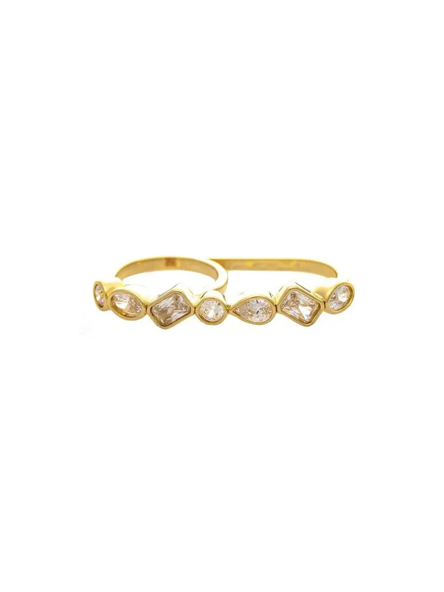 Кольцо на два пальца с фианитами, 18K золотое покрытие Rivka Friedman
