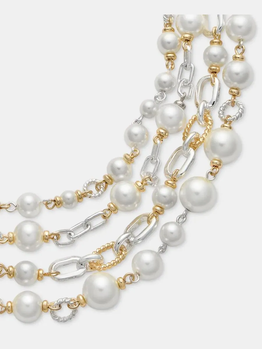 Многослойное колье с имитацией жемчуга, 16" + удлинитель 3" Anne Klein — изображение 2 из 4, оттенок серебристый