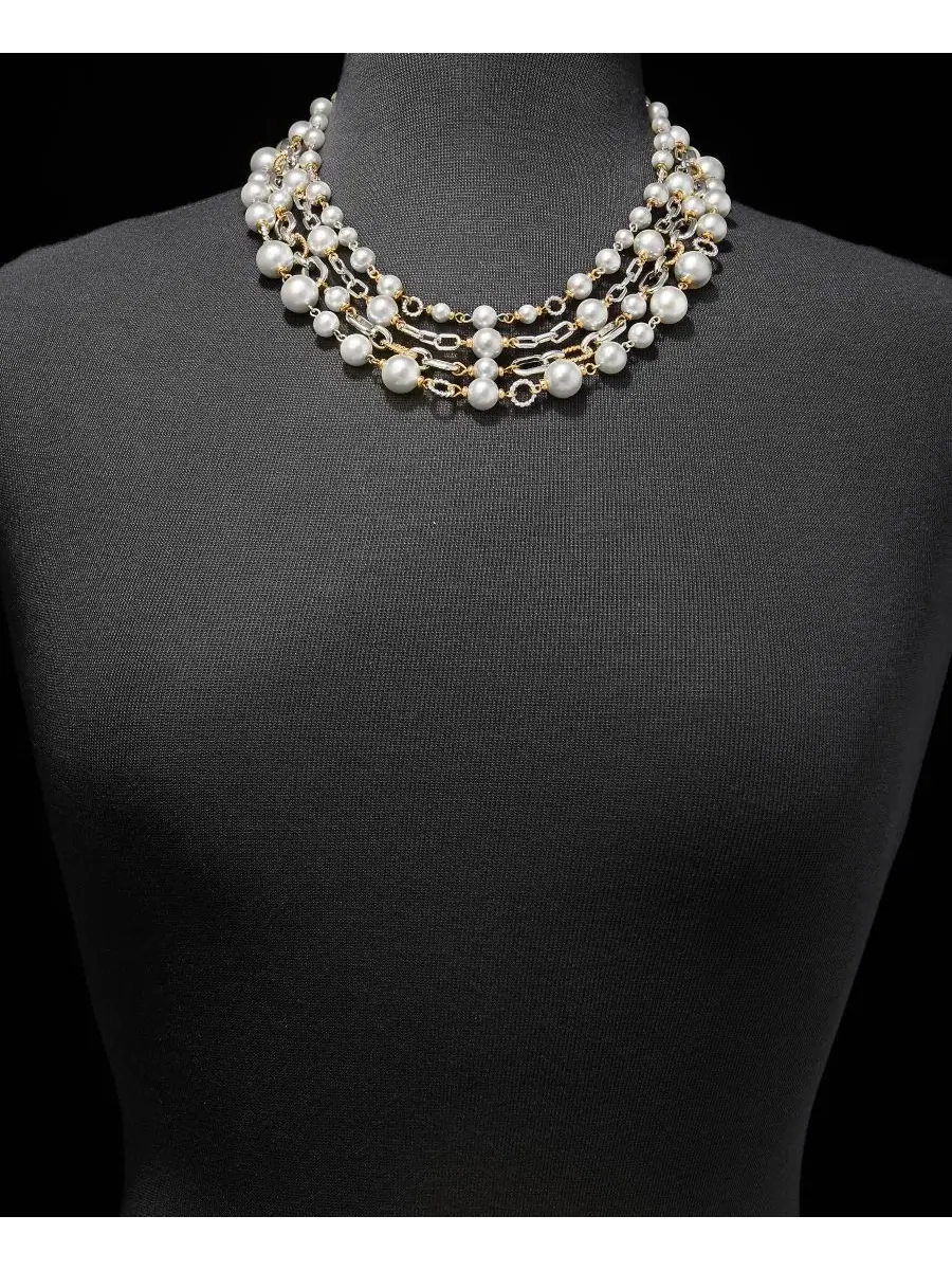 Многослойное колье с имитацией жемчуга, 16" + удлинитель 3" Anne Klein — изображение 3 из 4, оттенок серебристый