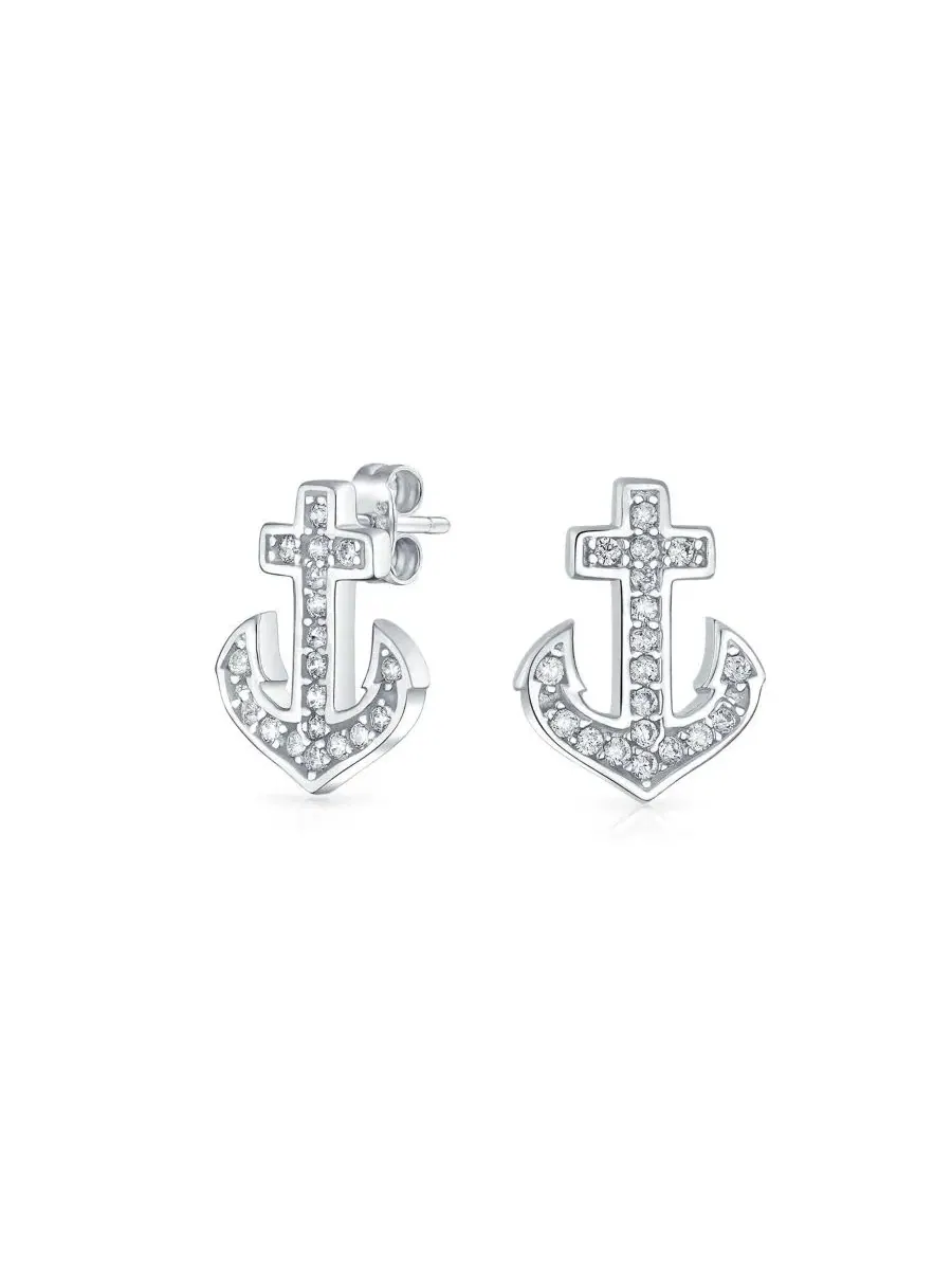Серьги-гвоздики с якорем, модель Nautical Sea Boat Anchor Bling Jewelry