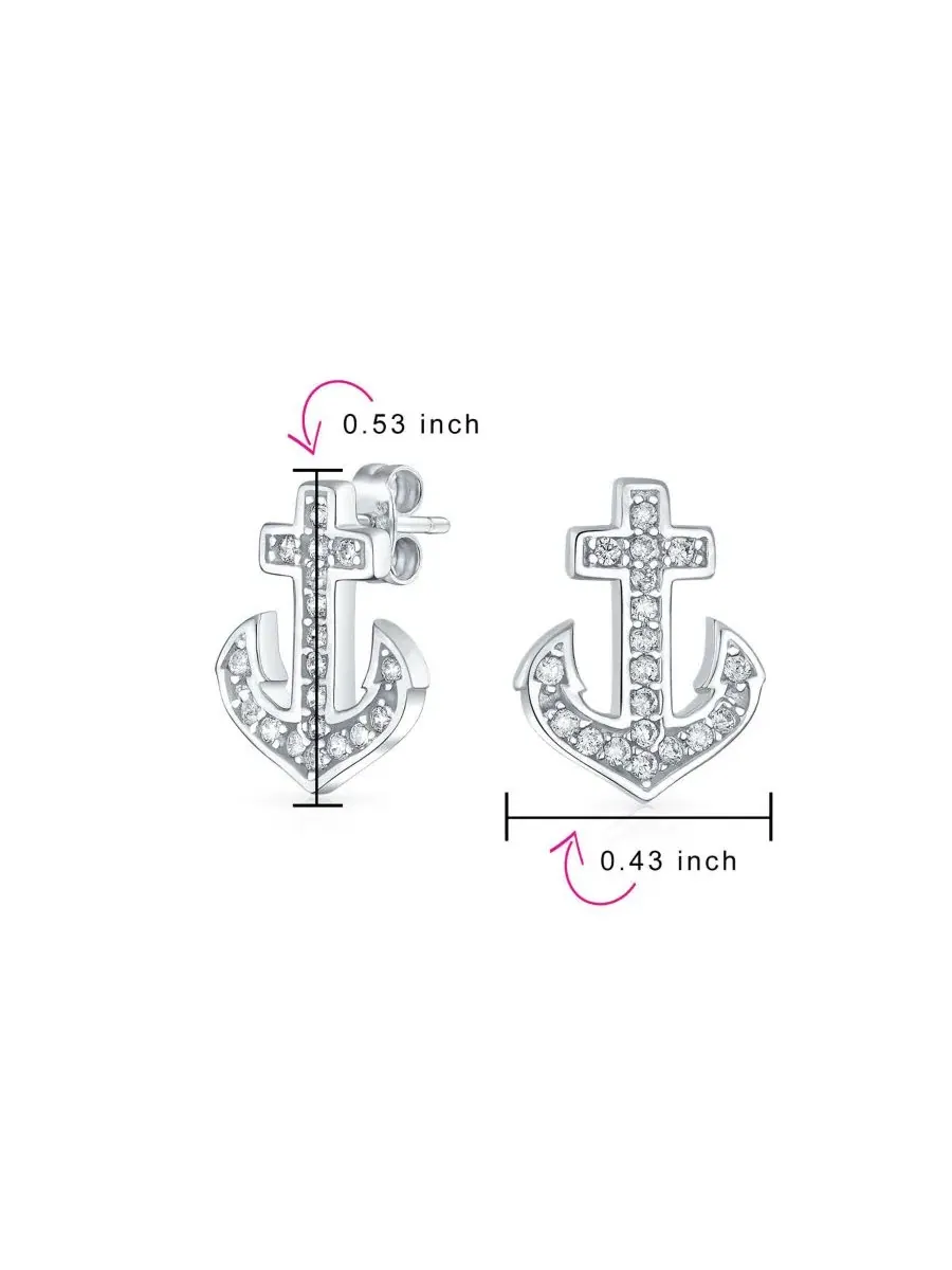 Серьги-гвоздики с якорем, модель Nautical Sea Boat Anchor Bling Jewelry — изображение 4 из 4, оттенок прозрачный
