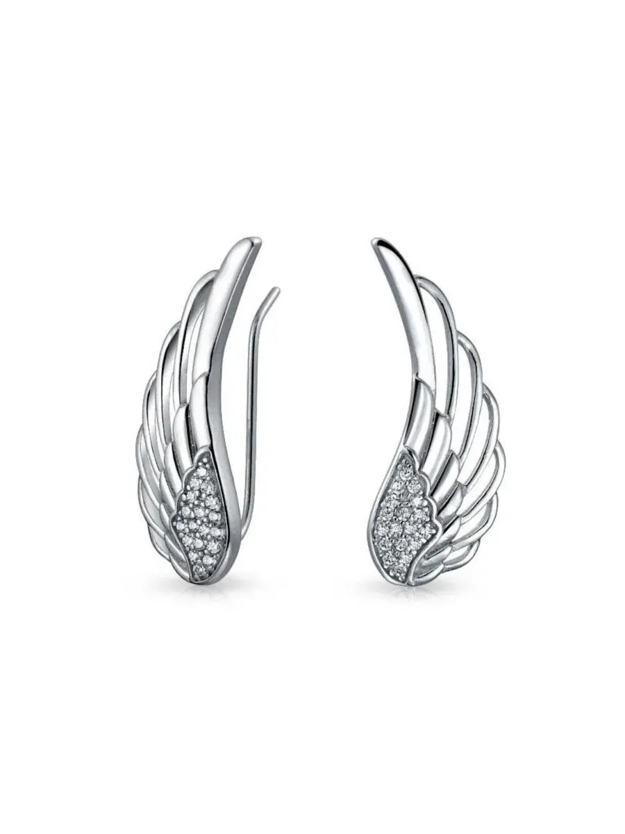 Серьги-гвоздики с кристаллами и родиевым покрытием Spiritual Guardian Angel Wing Bling Jewelry