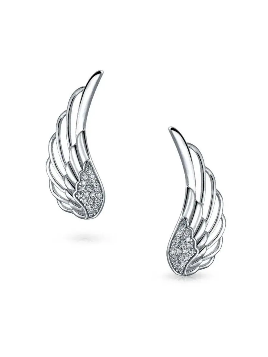 Серьги-гвоздики с кристаллами и родиевым покрытием Spiritual Guardian Angel Wing Bling Jewelry — изображение 2 из 4