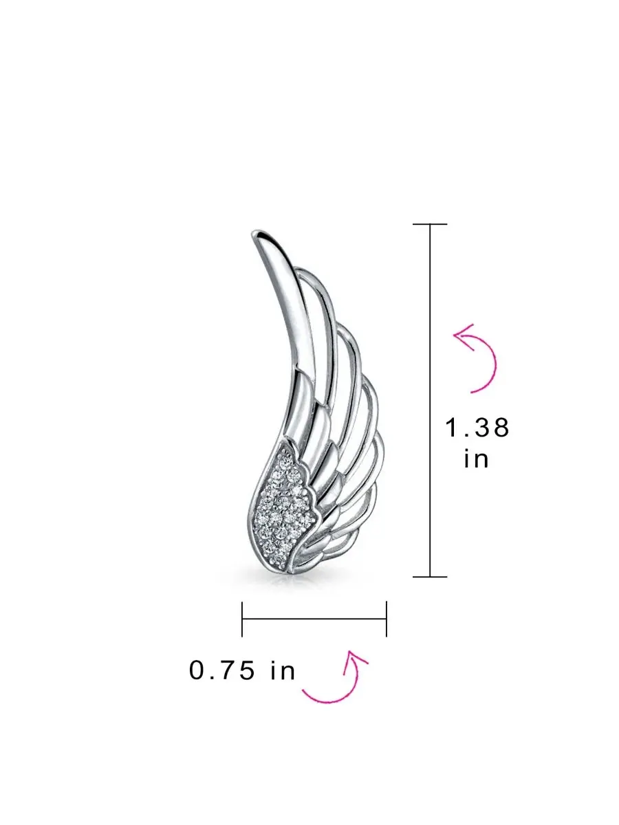 Серьги-гвоздики с кристаллами и родиевым покрытием Spiritual Guardian Angel Wing Bling Jewelry — изображение 4 из 4